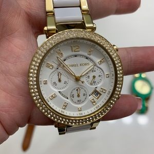 michael kors white and gold watch
